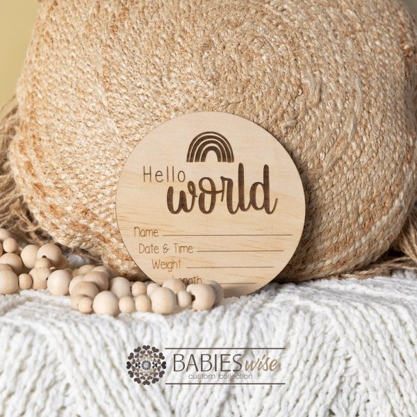 Hello world timber birth annoucement - engraved