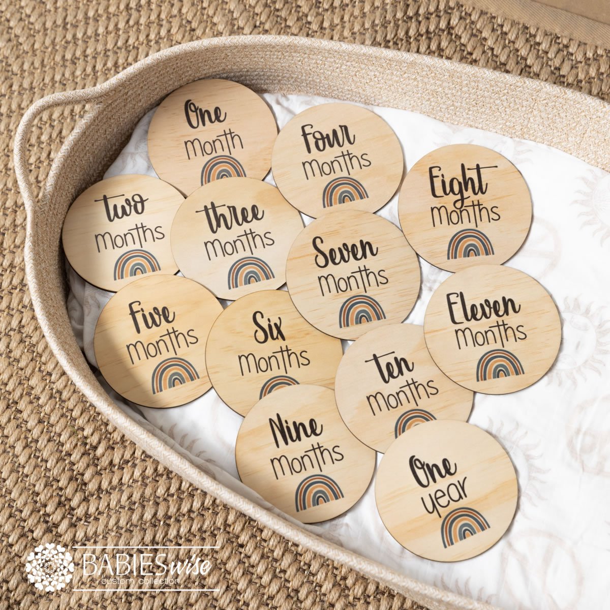 Baby Monthly Milestone UV Printed Blue Rainbow Set