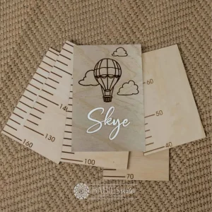 Personalised wooden growth chart with engraved custom design with 3D acrylic name