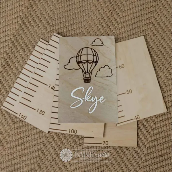 Personalised wooden growth chart with engraved custom design with 3D acrylic name