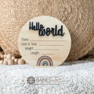 Hello World Timber UV <br> Printed Rainbow 3D Acrylic <br> Birth Announcement Plaque - Image 11