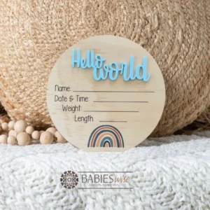 Hello World Timber UV <br> Printed Rainbow 3D Acrylic <br> Birth Announcement Plaque - Image 8