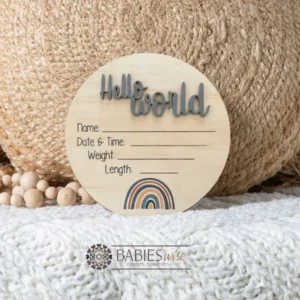 Hello World Timber UV <br> Printed Rainbow 3D Acrylic <br> Birth Announcement Plaque - Image 10