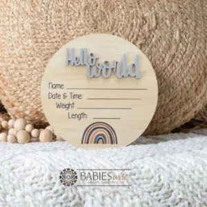 Hello World Timber UV <br> Printed Rainbow 3D Acrylic <br> Birth Announcement Plaque - Image 9