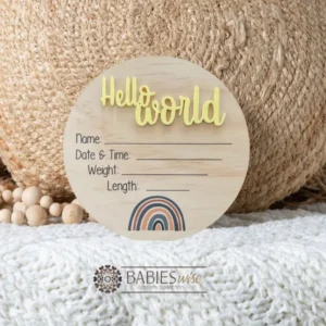 Hello World Timber UV <br> Printed Rainbow 3D Acrylic <br> Birth Announcement Plaque - Image 12