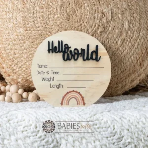 Hello World Timber UV <br> Printed Rainbow 3D Acrylic <br> Birth Announcement Plaque - Image 7