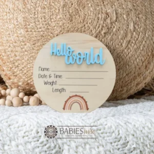 Hello World Timber UV <br> Printed Rainbow 3D Acrylic <br> Birth Announcement Plaque - Image 6