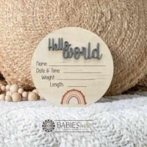 Hello World Timber UV <br> Printed Rainbow 3D Acrylic <br> Birth Announcement Plaque - Image 5