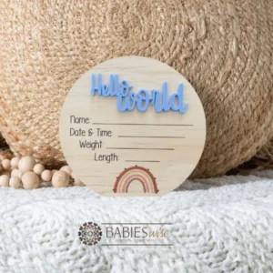 Hello World Timber UV <br> Printed Rainbow 3D Acrylic <br> Birth Announcement Plaque - Image 4