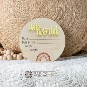 Hello World Timber UV <br> Printed Rainbow 3D Acrylic <br> Birth Announcement Plaque - Image 3
