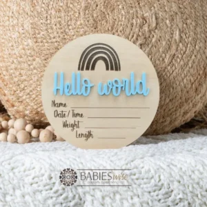 Hello World Timber <br> Rainbow 3D Acrylic <br>Birth Announcement Plaque - Image 3
