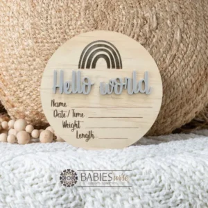 Hello World Timber <br> Rainbow 3D Acrylic <br>Birth Announcement Plaque - Image 5