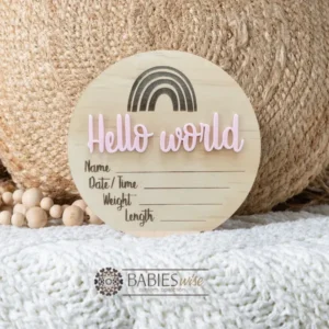 Hello World Timber <br> Rainbow 3D Acrylic <br>Birth Announcement Plaque - Image 2