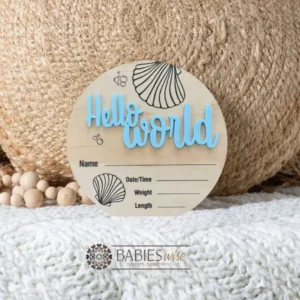 Hello World Birth Announcement Plaque- Coastal Sea Shell Design - Image 2