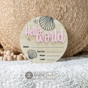 Hello World Birth Announcement Plaque- Coastal Sea Shell Design