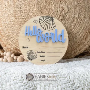 Hello World Birth Announcement Plaque- Coastal Sea Shell Design - Image 3