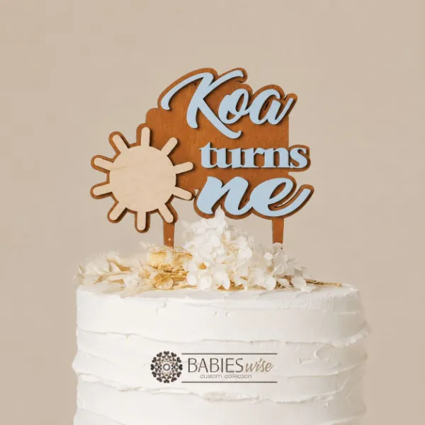 Personlised One Time <br>Around the Sun Timber <br>& 3D Acrylic  Cake Topper - Image 2